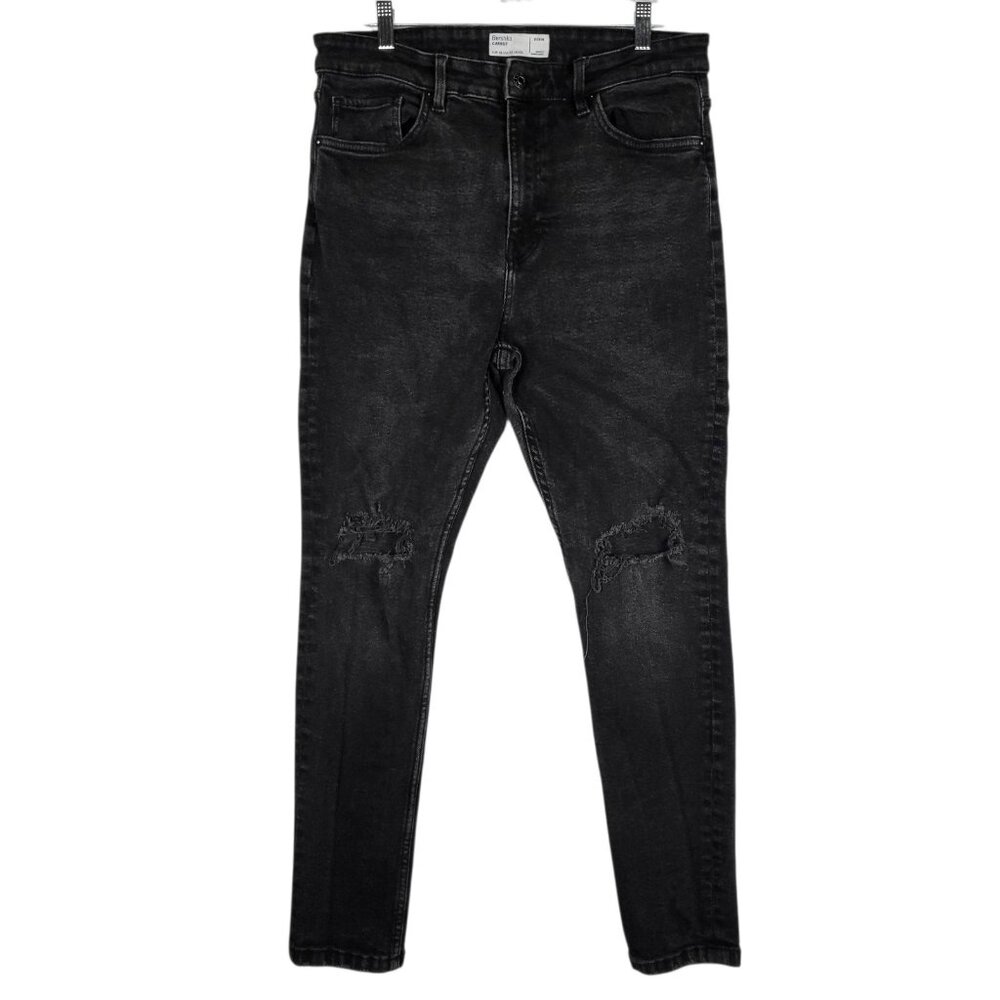 Bershka Carrot‎ Jeans Men's 32 Black Denim Distressed Skinny City Street